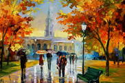 яркие репродукции на холсте,Репродукции картин Афремова,осень,дождь