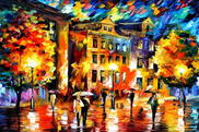 яркие репродукции на холсте,Репродукции картин Афремова,городской пейзаж,дождь,осень